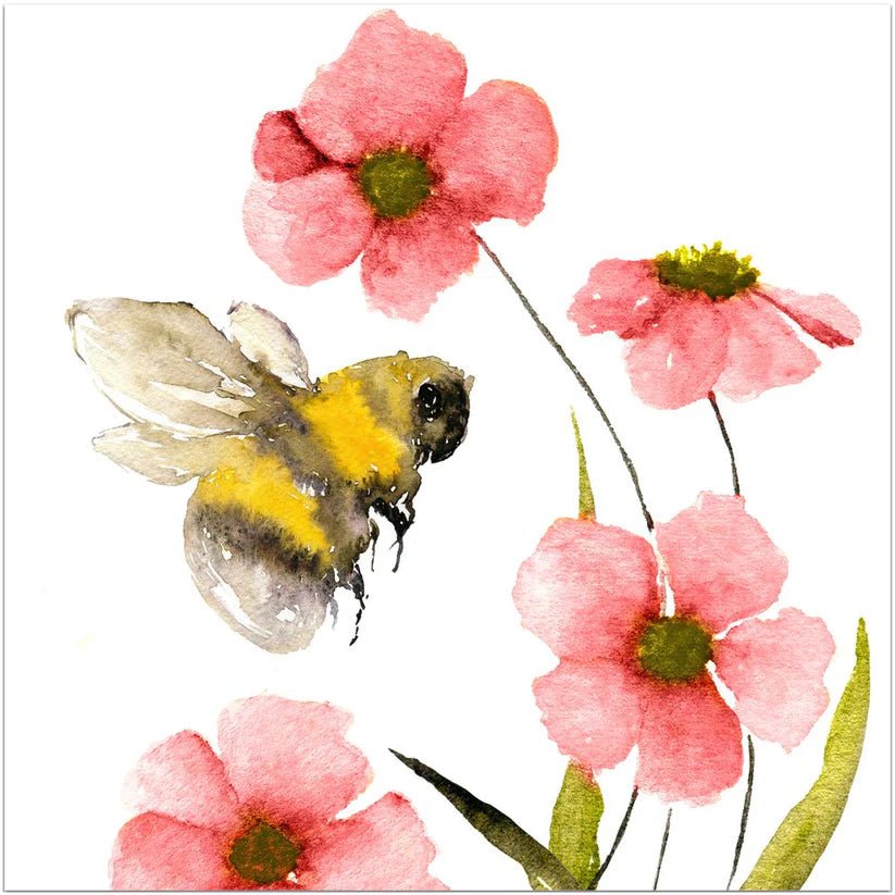 Classic Watercolor Bee with Pink Flowers - That Bee Place