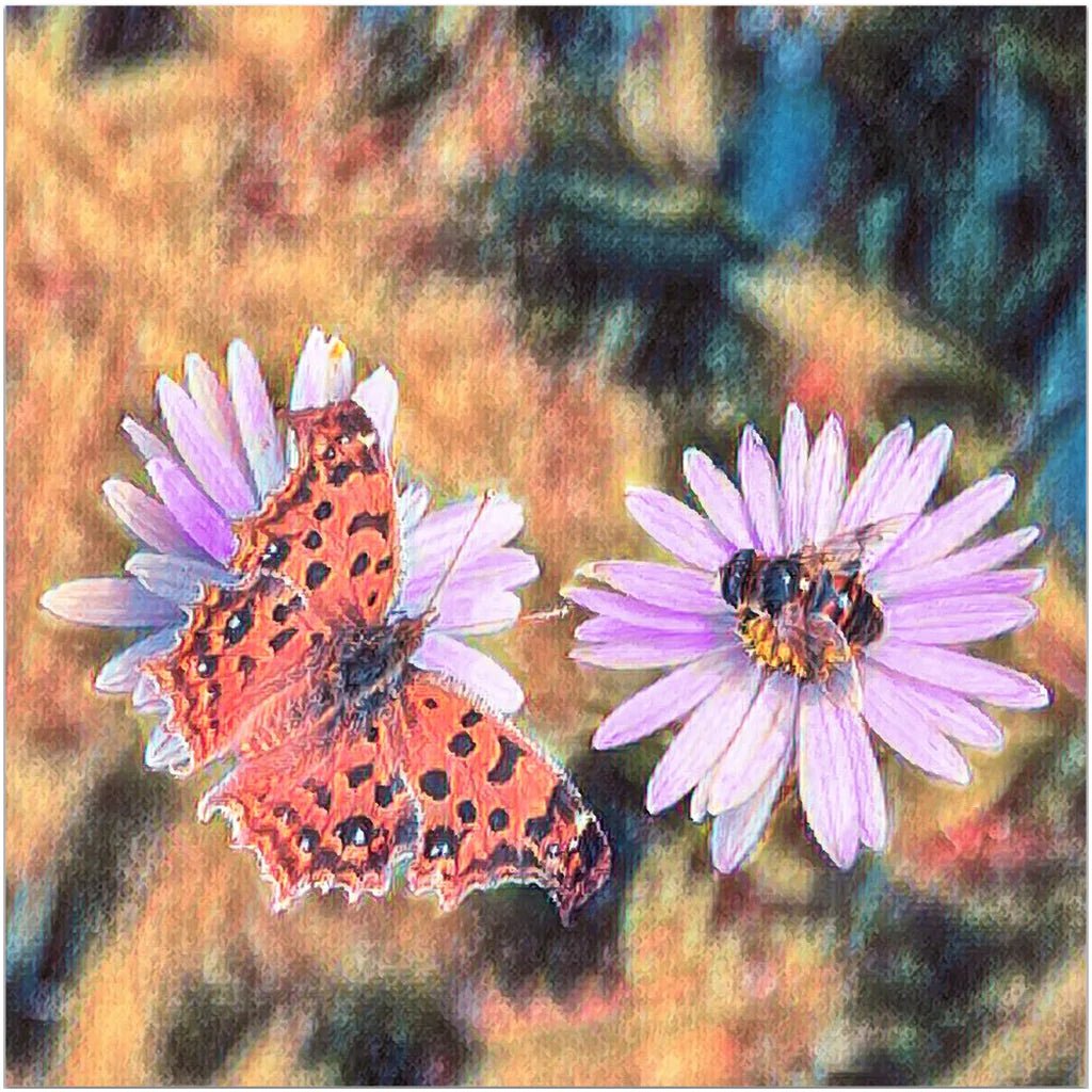 Vintage Butterfly & Bee on Purple Flower - That Bee Place