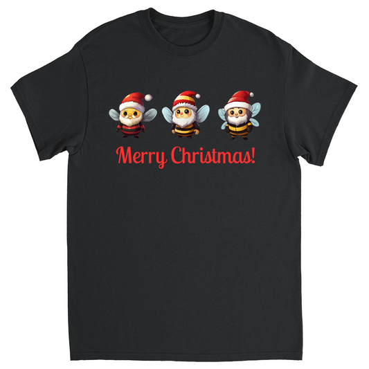 Merry Christmas Gnome Bees Unisex Adult T-Shirts Black Shirts & Tops holiday store