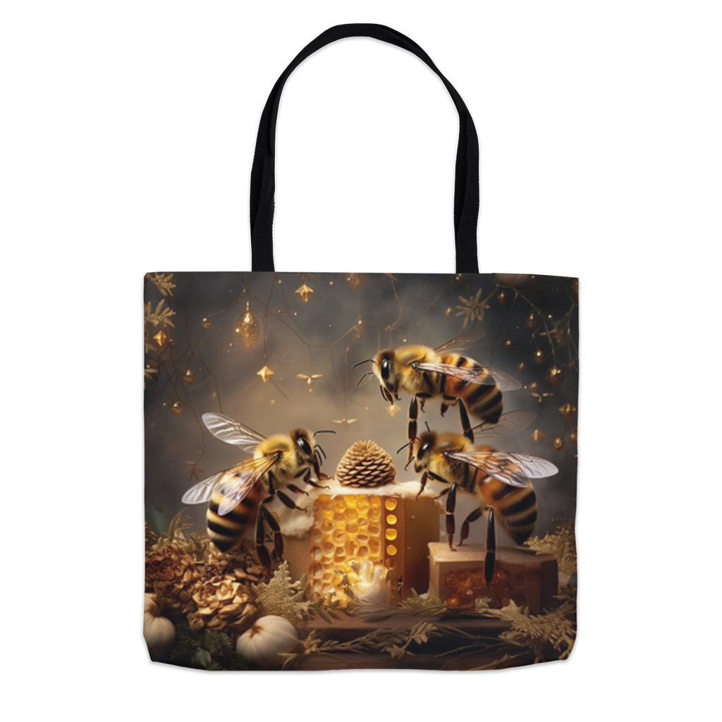 Golden Christmas Bees Tote Bag 13x13 inch Shopping Totes bee tote bag gift for bee lover gifts holiday store original art tote bag totes zero waste bag