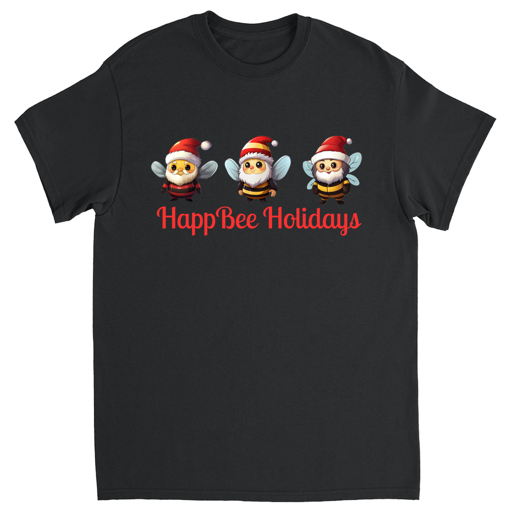 HappBee Holidays Gnome Bees Unisex Adult T-Shirts Black holiday store