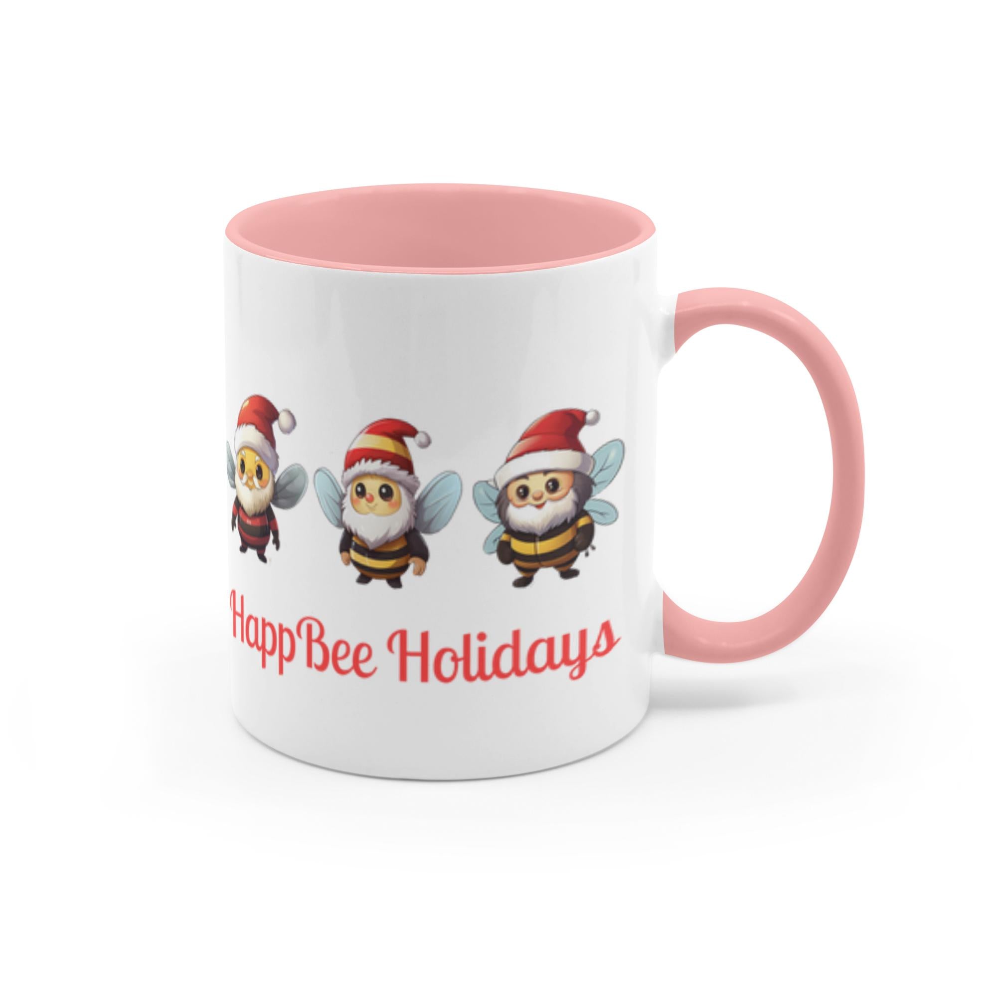 HappBee Holidays 11 oz. Accent Mug 11 oz White with Pink Accents Coffee & Tea Cups gifts holiday store