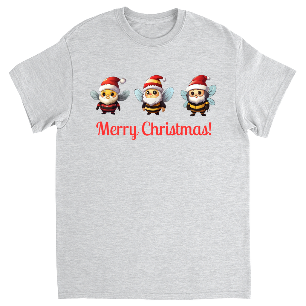 Merry Christmas Gnome Bees Unisex Adult T-Shirts Ash Grey Shirts & Tops holiday store
