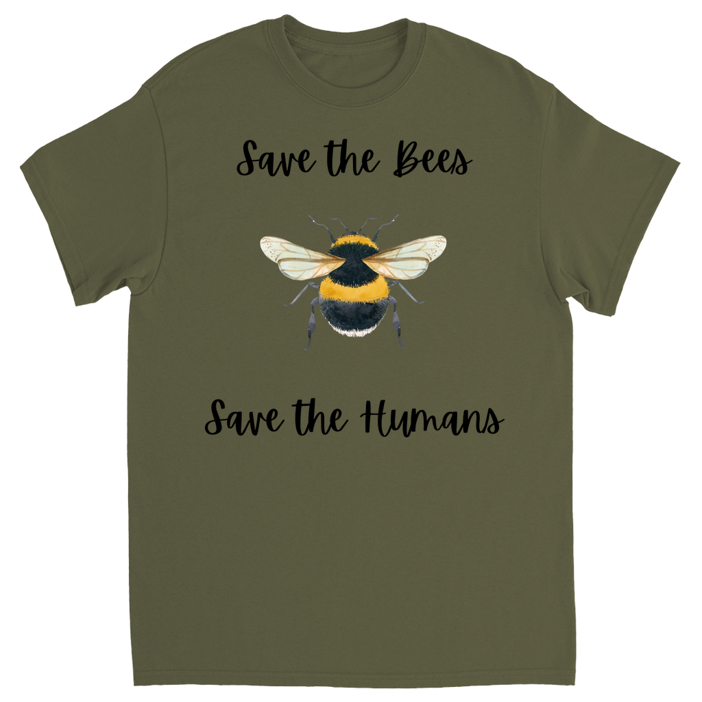 Save the Bees Save the Humans Unisex Adult T-Shirts Military Green