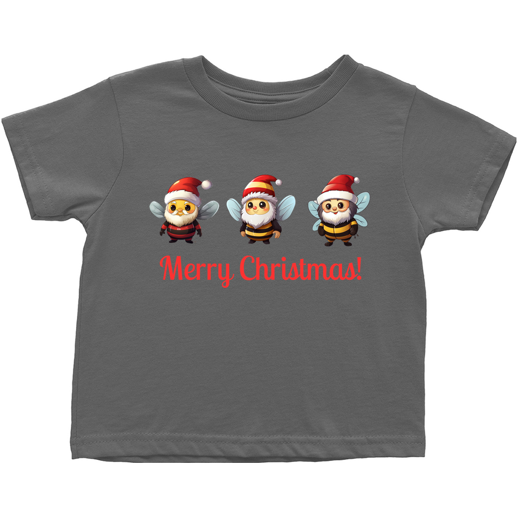 Merry Christmas Gnome Bees Toddler T-Shirt Charcoal Baby & Toddler Tops apparel holiday store
