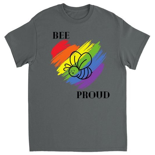 Bee Proud Heart Unisex Adult T-Shirt Charcoal Shirts & Tops