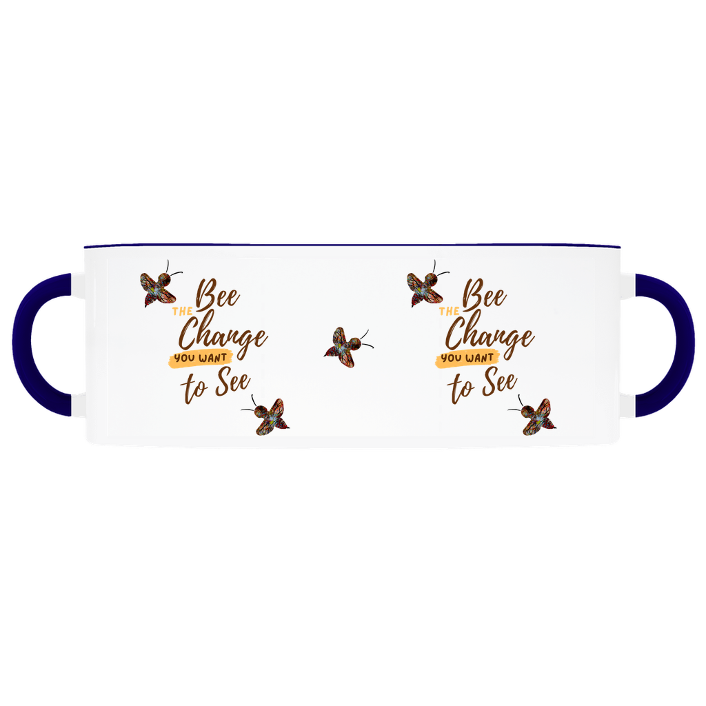 Bee the Change Accent Mug 11 oz White With Dark Blue Accents Coffee & Tea Cups gifts