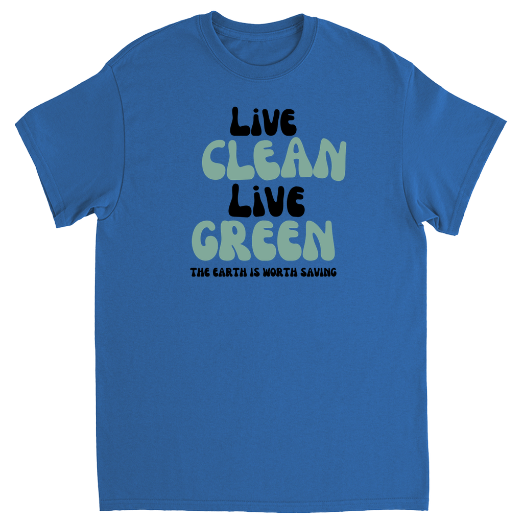 Live Clean Live Green Adult Unisex T-Shirts Royal Shirts & Tops