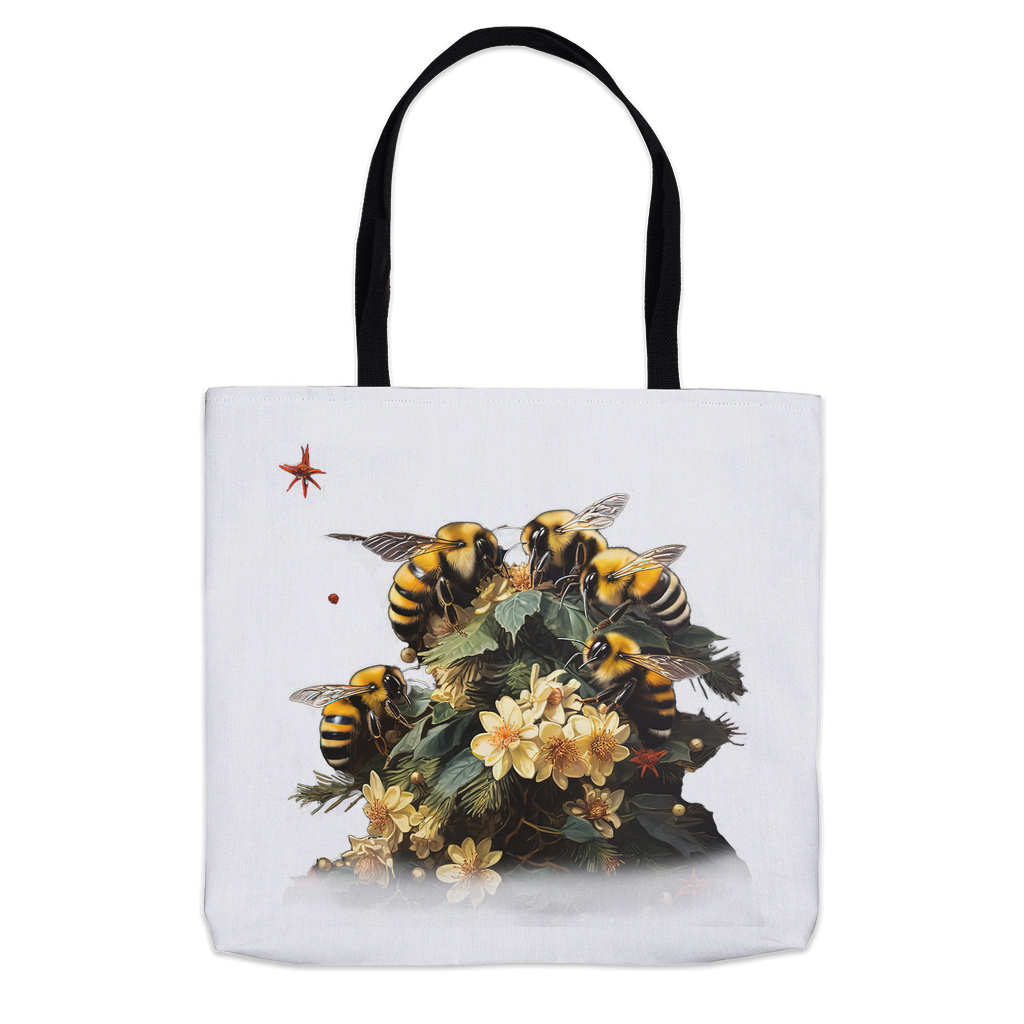 Bees on Christmas Flowers Tote Bag 16x16 inch Shopping Totes bee tote bag gift for bee lover gifts holiday store original art tote bag totes zero waste bag
