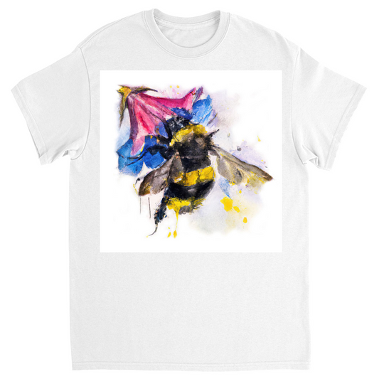 Blue Watercolor Bee Unisex Adult T-Shirt White Shirts & Tops apparel