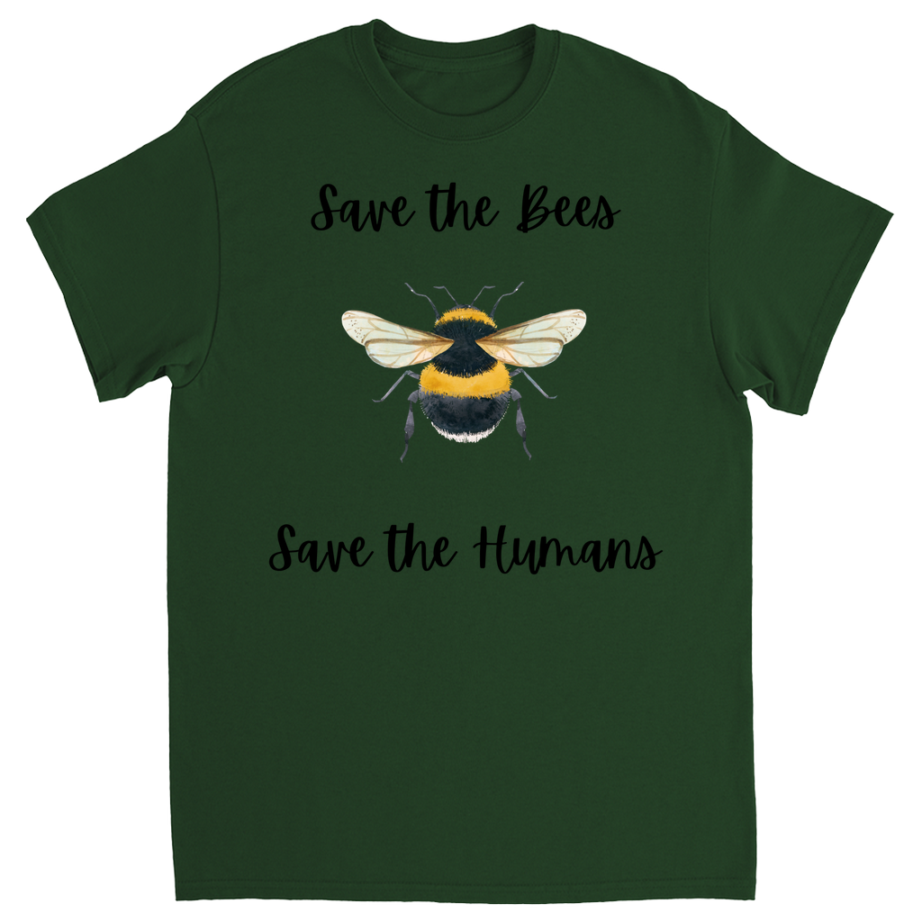 Save the Bees Save the Humans Unisex Adult T-Shirts Forest Green