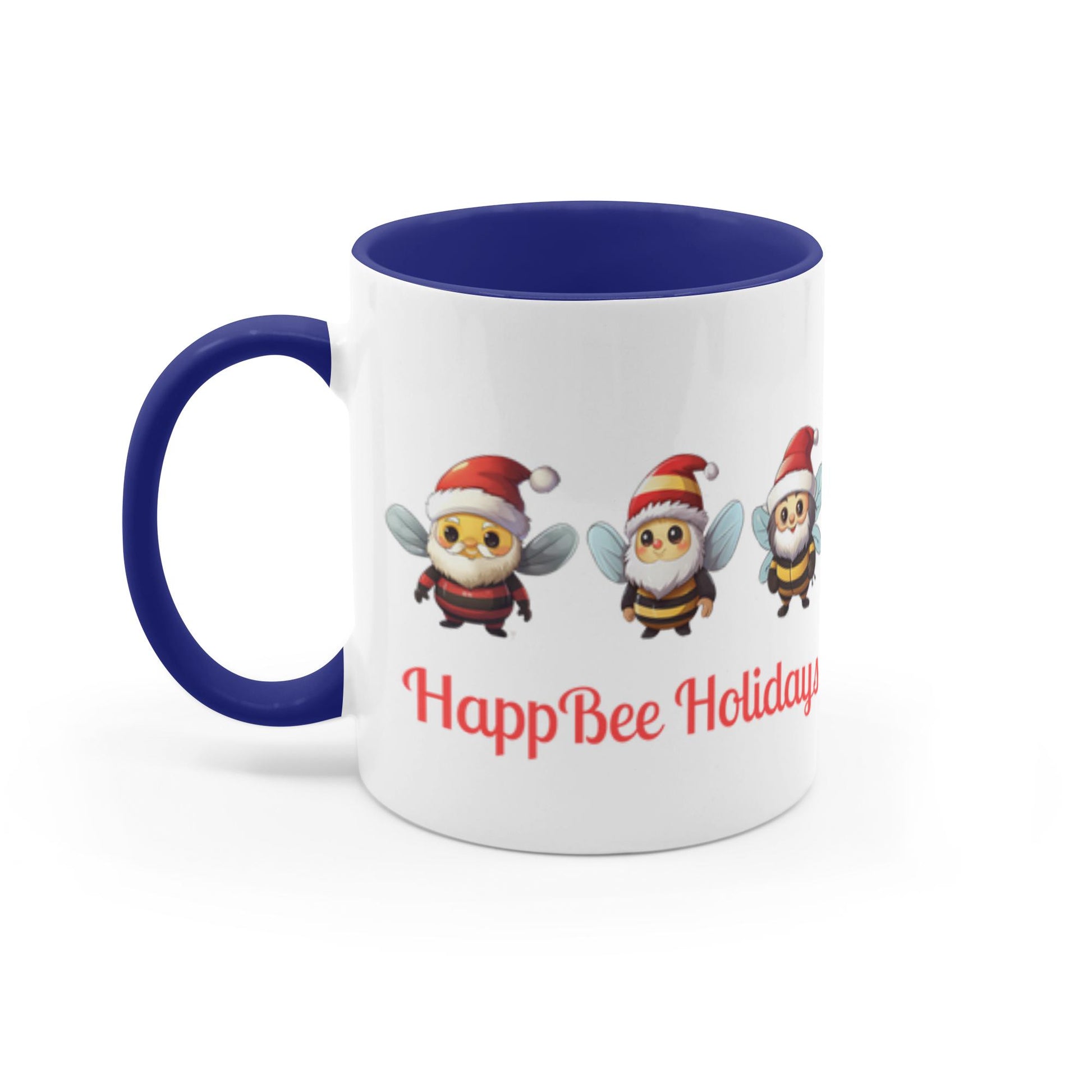 HappBee Holidays 11 oz. Accent Mug 11 oz White With Dark Blue Accents Coffee & Tea Cups gifts holiday store