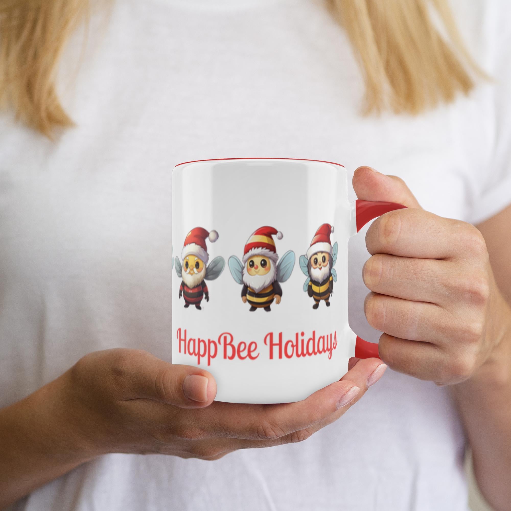 HappBee Holidays 11 oz. Accent Mug 11 oz White with Red Accents Coffee & Tea Cups gifts holiday store
