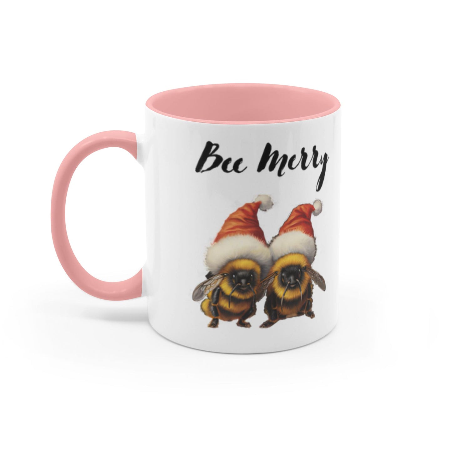 Bee Merry Accent Mug 11 oz White with Pink Accents Coffee & Tea Cups gifts holiday store