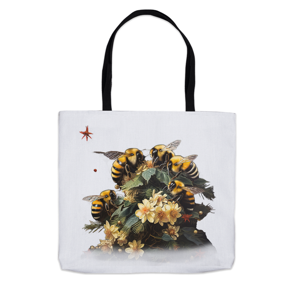 Bees on Christmas Flowers Tote Bag 13x13 inch Shopping Totes bee tote bag gift for bee lover gifts holiday store original art tote bag totes zero waste bag