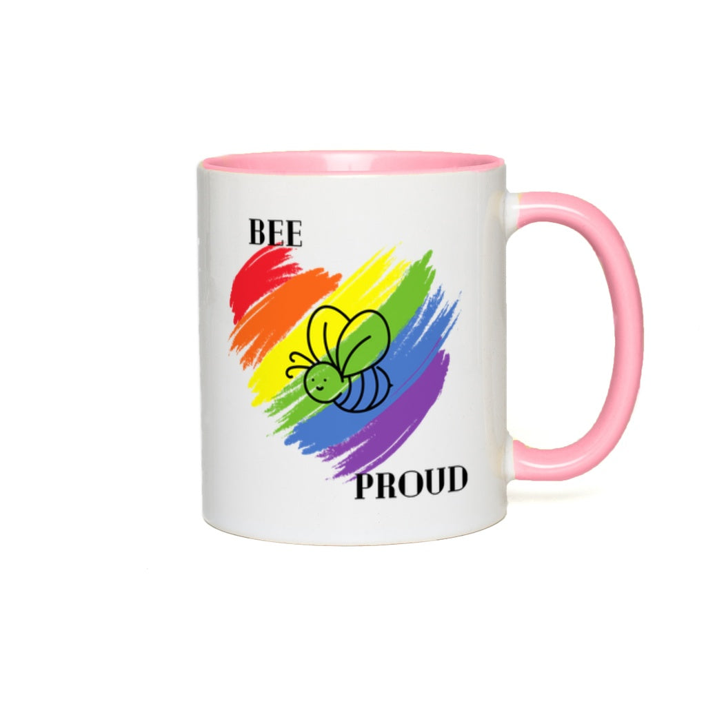 Bee Proud Heart Accent Mug 11 oz White with Pink Accents Coffee & Tea Cups gifts