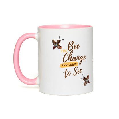 Bee the Change Accent Mug 11 oz White with Pink Accents Coffee & Tea Cups gifts