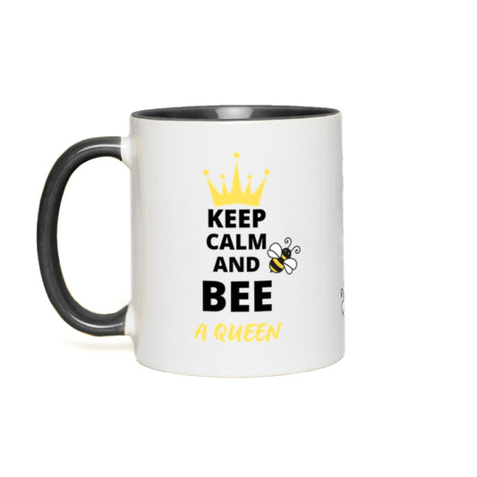 Keep Calm and Bee a Queen Accent Mug 11 oz White with Black Accents Coffee & Tea Cups gifts
