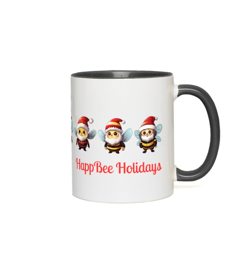 HappBee Holidays 11 oz. Accent Mug 11 oz White with Black Accents Coffee & Tea Cups gifts holiday store