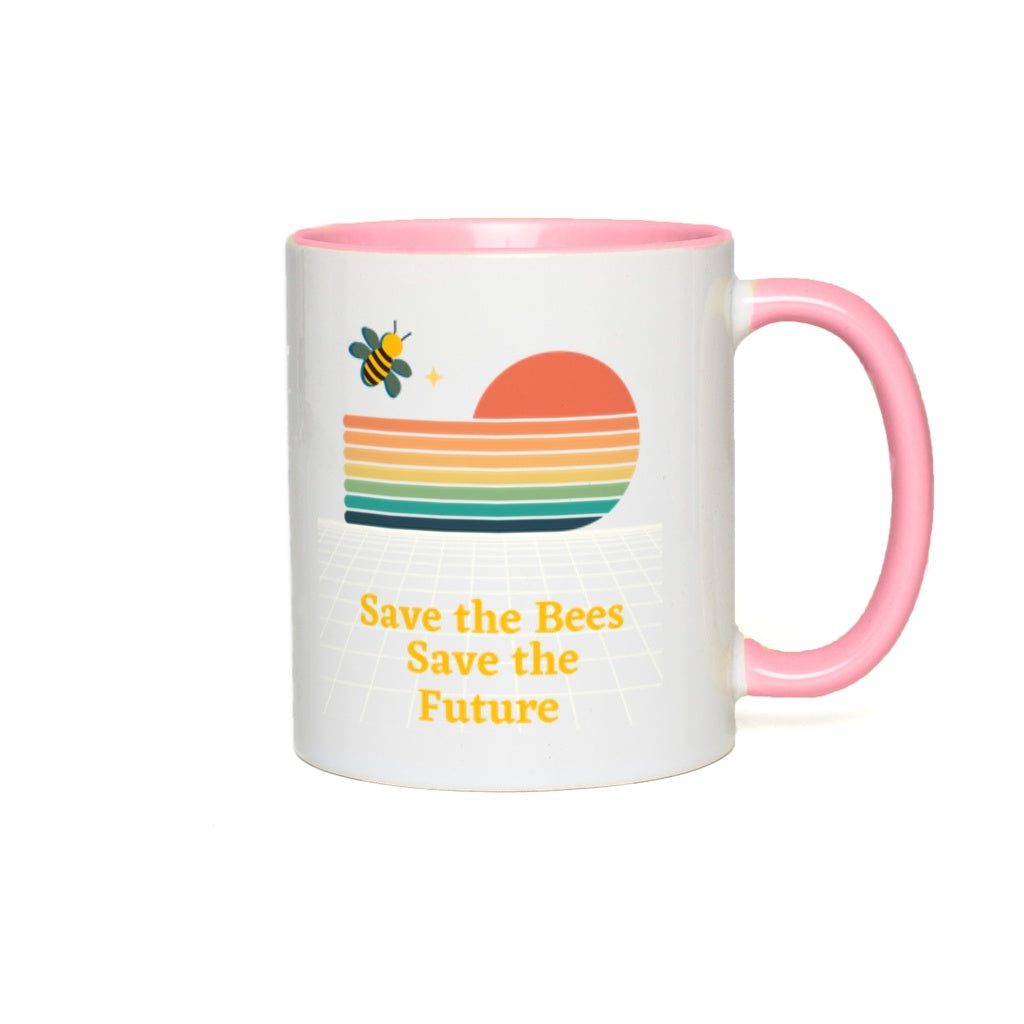 Save the Bees Save the Future Accent Mug 11 oz White with Pink Accents Coffee & Tea Cups gifts