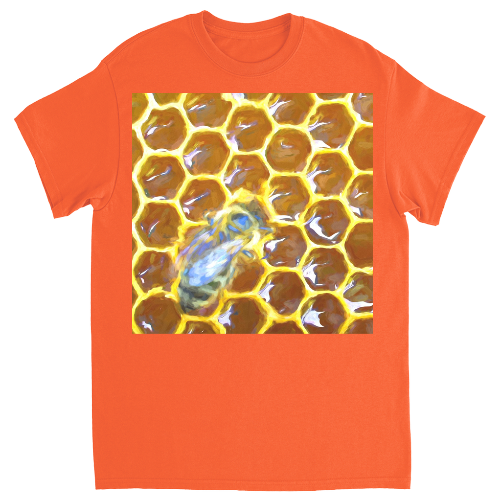 Bee on Honeycomb Unisex Adult T-Shirt Orange Shirts & Tops apparel