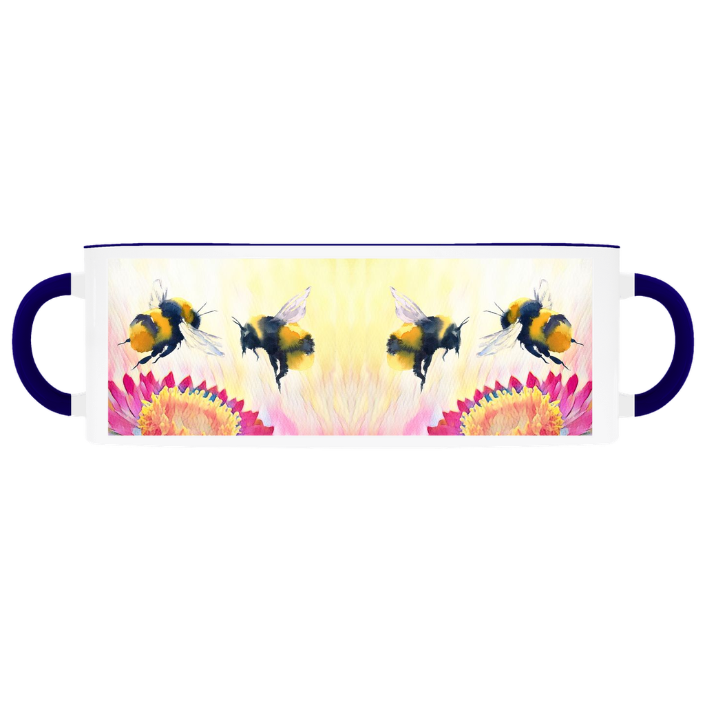 Cheerful Bees Accent Mug 11 oz White With Dark Blue Accents Coffee & Tea Cups gifts
