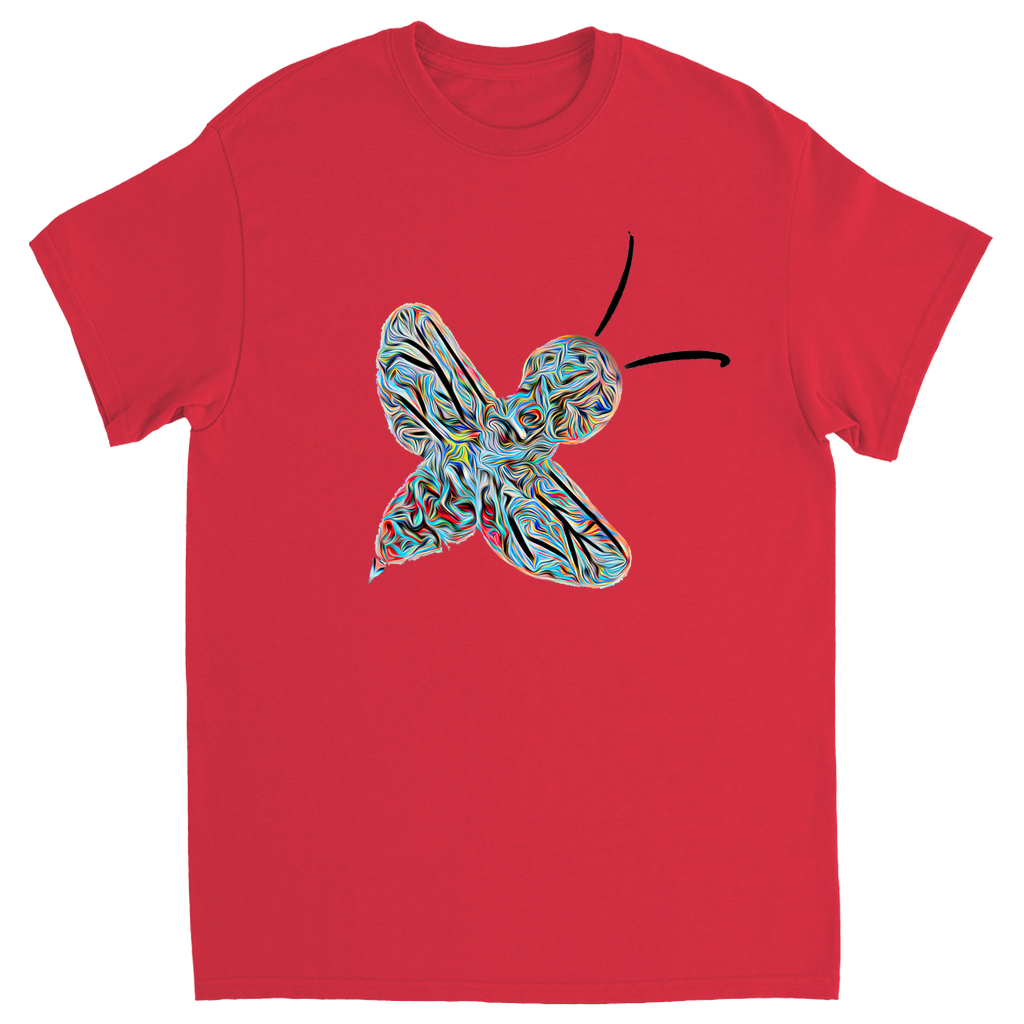 Abstract Twirly Blue Bee Unisex Adult T-Shirt Red Shirts & Tops apparel