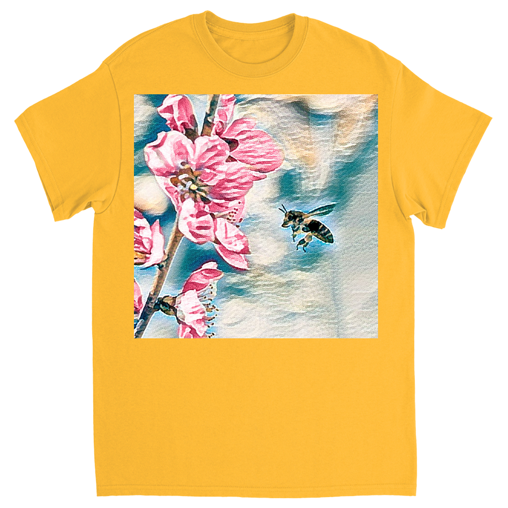 Pencil and Wash Bee with Flower Unisex Adult T-Shirt Gold Shirts & Tops apparel