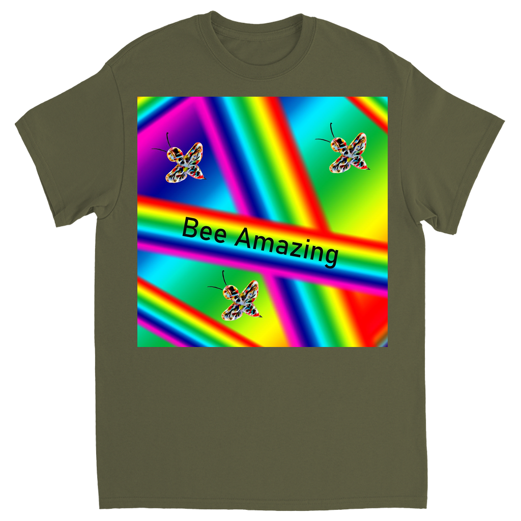 Bee Amazing Rainbow Unisex Adult T-Shirt Military Green Shirts & Tops apparel