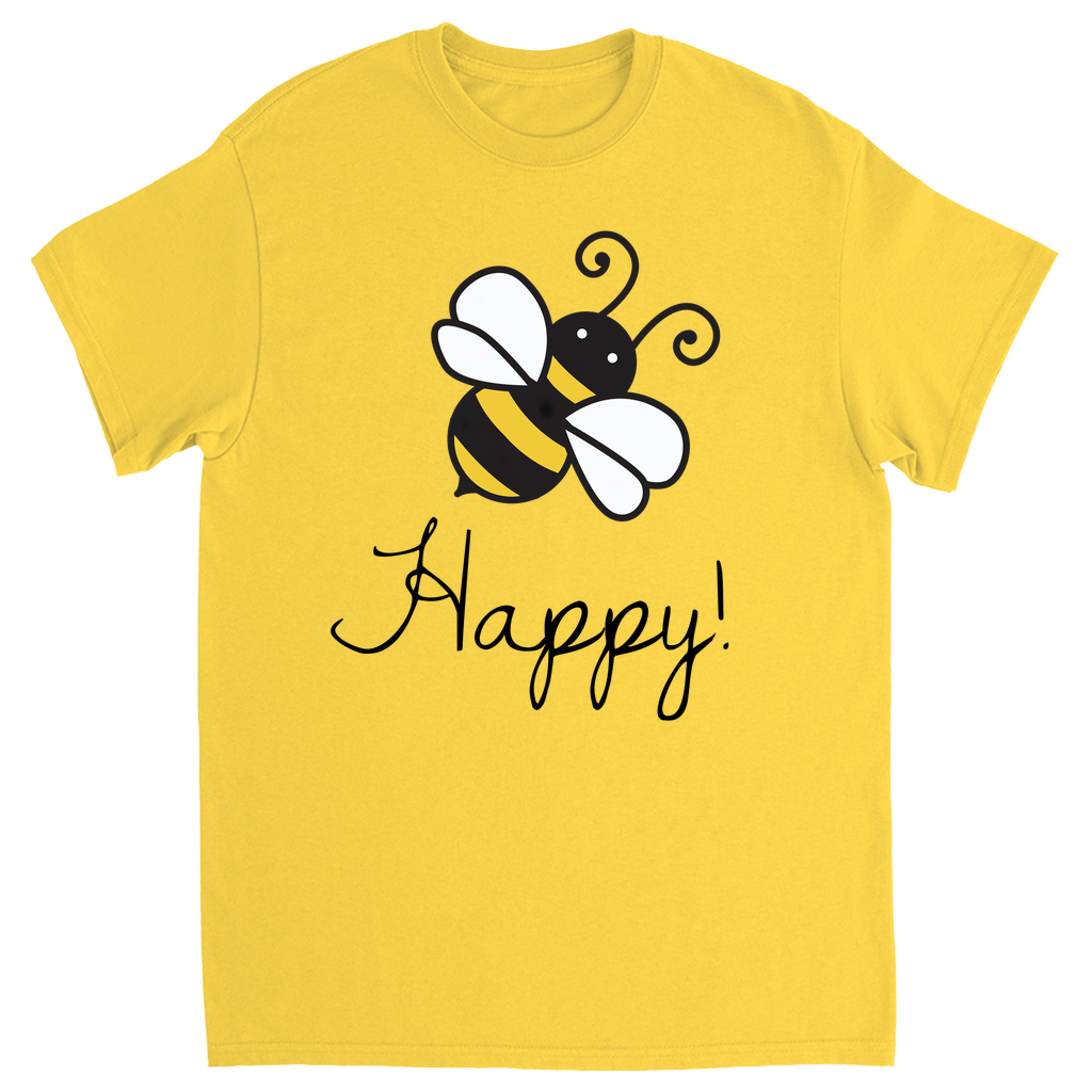 Bee Happy Unisex Adult T-Shirt Daisy Shirts & Tops apparel