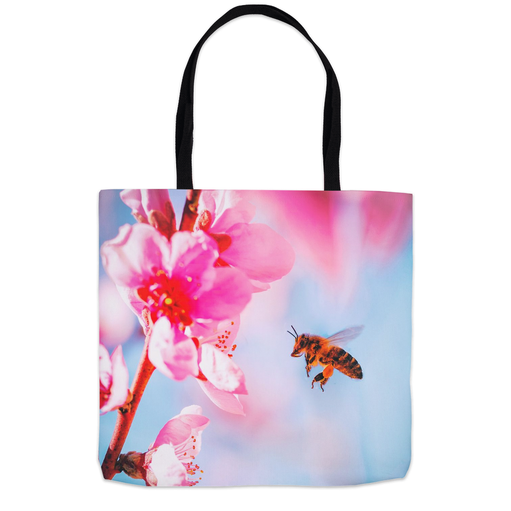 Bee with Hot Pink Flower Tote Bag 18x18 inch Shopping Totes bee tote bag gift for bee lover gifts original art tote bag totes zero waste bag