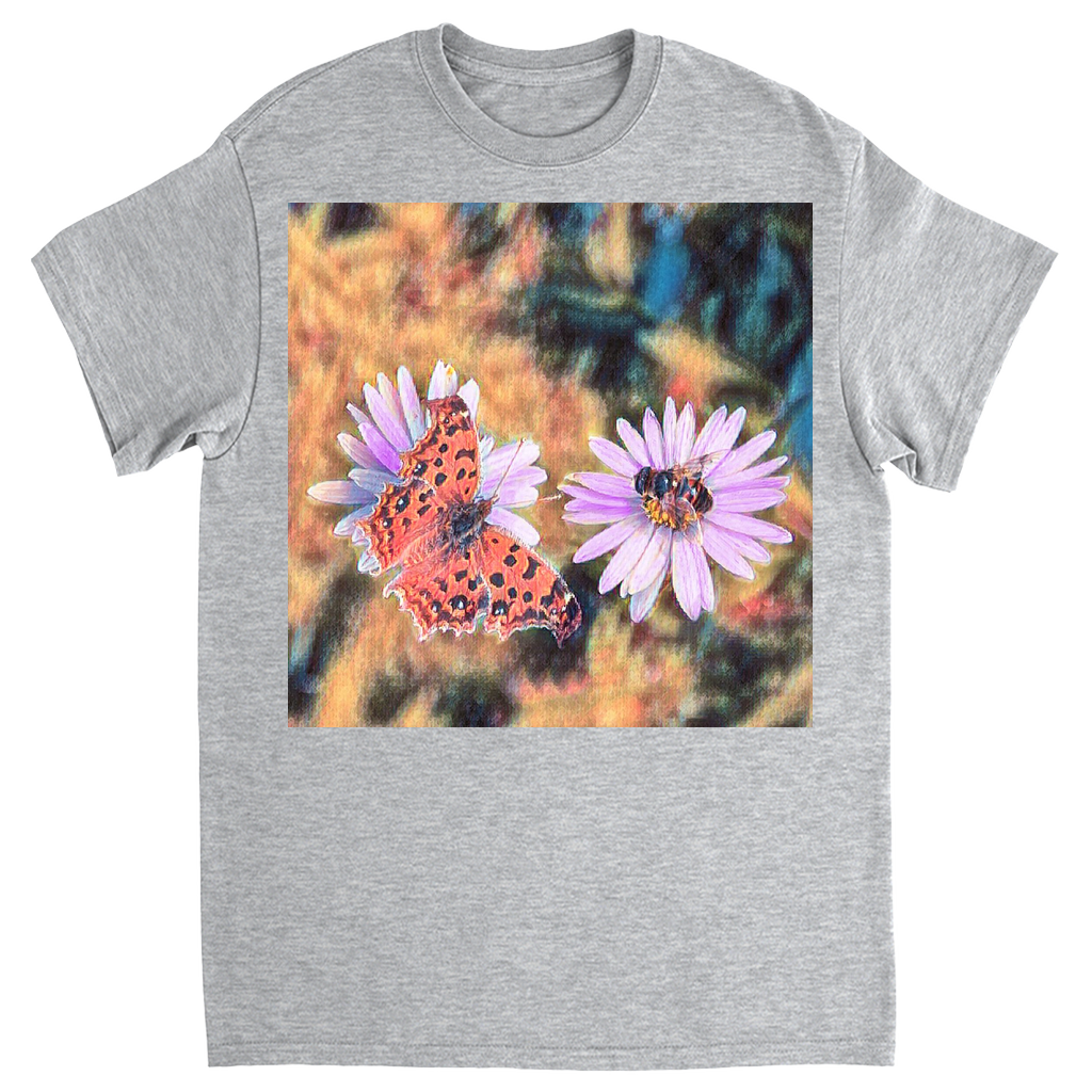 Vintage Butterfly & Bee on Purple Flower Unisex Adult T-Shirt Sport Grey Shirts & Tops apparel