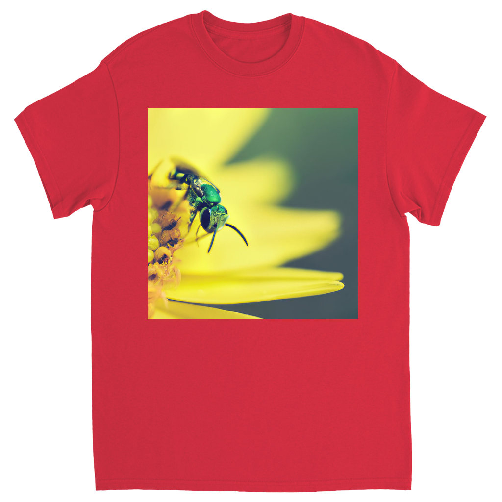 Green Bee Yellow Flower Unisex Adult T-Shirt Red Shirts & Tops apparel Green Bee Yellow Flower
