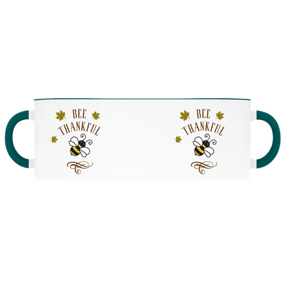 Gold Bee Thankful Accent Mug 11 oz White With Dark Green Accents Coffee & Tea Cups gifts