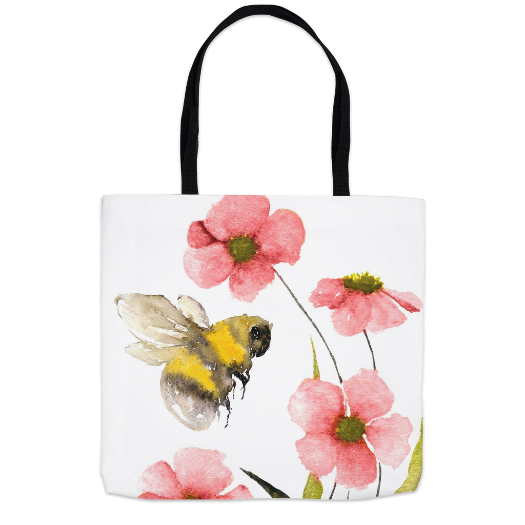 Classic Watercolor Bee with Pink Flowers Tote Bag 18x18 inch Shopping Totes bee tote bag gift for bee lover original art tote bag zero waste bag