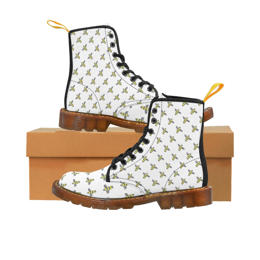 Graphic Bee Women's Canvas Boots Brown Shoes Bee boots combat boots fun womens boots original art boots Shoes unique womens boots vegan boots vegan combat boots womens boots womens fashion boots