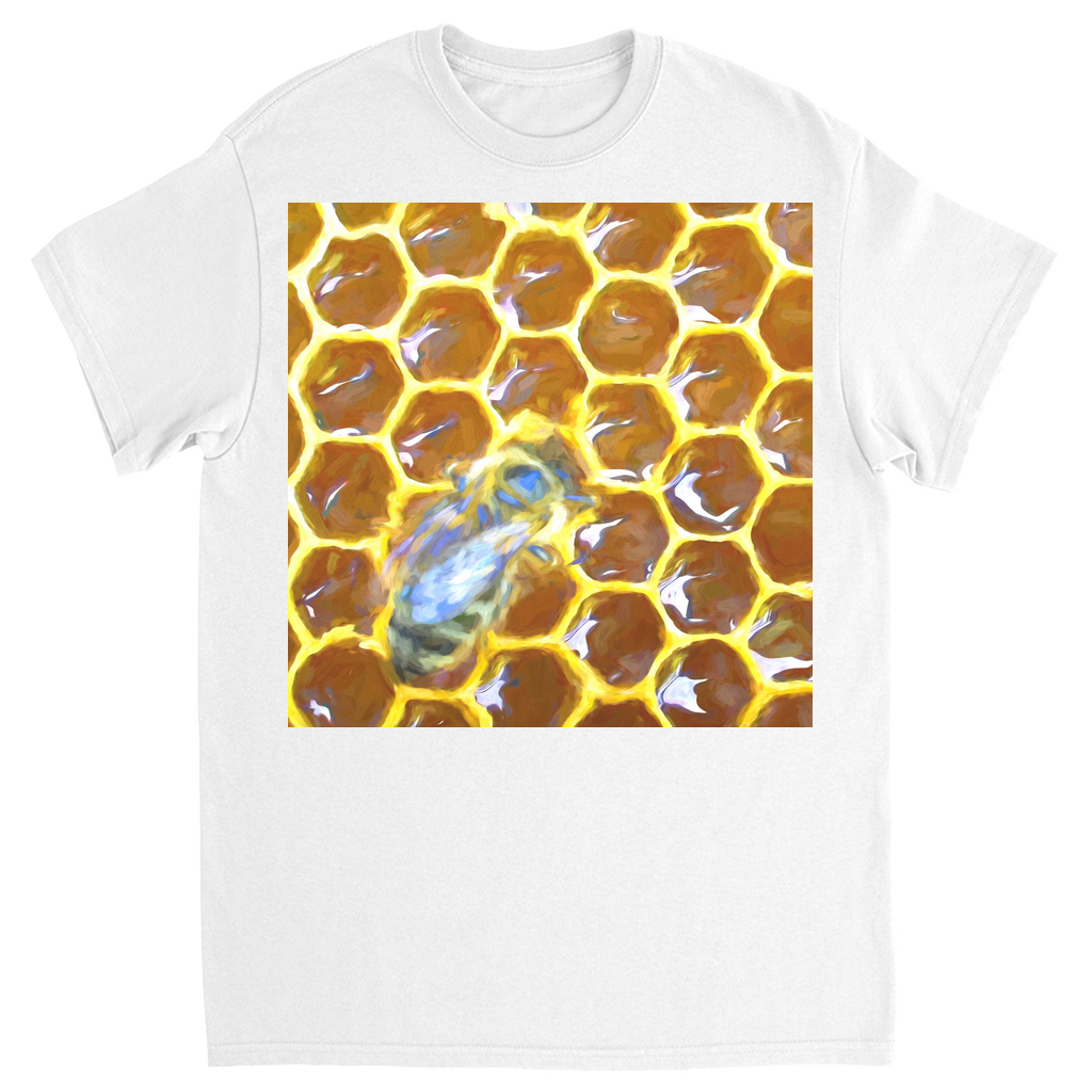Bee on Honeycomb Unisex Adult T-Shirt White Shirts & Tops apparel