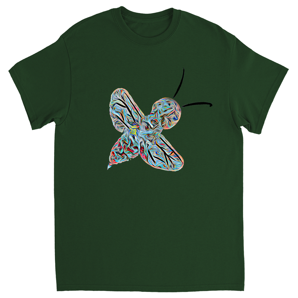 Abstract Twirly Blue Bee Unisex Adult T-Shirt Forest Green Shirts & Tops apparel