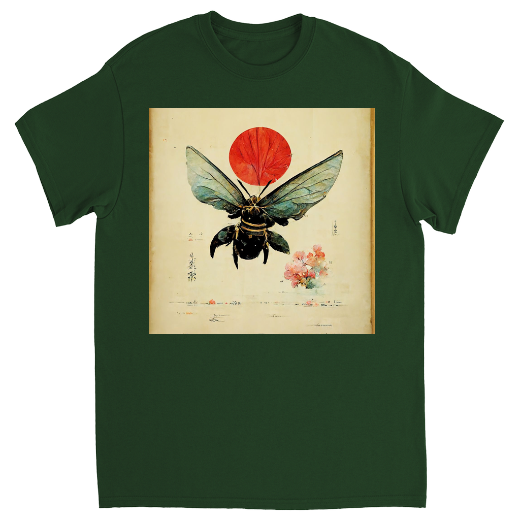 Vintage Japanese Bee with Sun Unisex Adult T-Shirt Forest Green Shirts & Tops apparel Vintage Japanese Bee with Sun