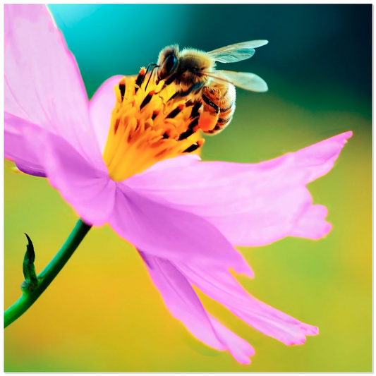 Bee On Delicate Purple Flower - Acrylic Print 12x12 inch Posters, Prints, & Visual Artwork Acrylic Prints Original Art
