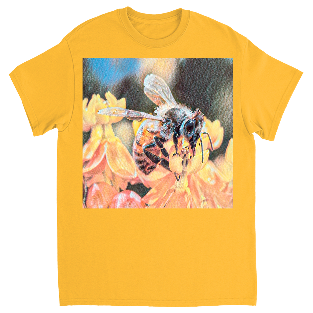 Watercolor Bee Sipping Unisex Adult T-Shirt Gold Shirts & Tops apparel