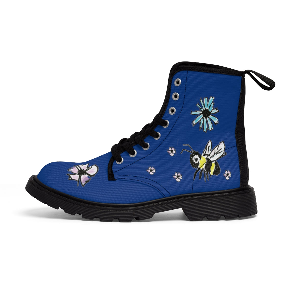 Scratch Drawn Bee Women's Canvas Boots Shoes Bee boots Blue boots combat boots fun womens boots original art boots Scratch Drawn Bee Shoes unique womens boots vegan boots vegan combat boots womens boots womens fashion boots