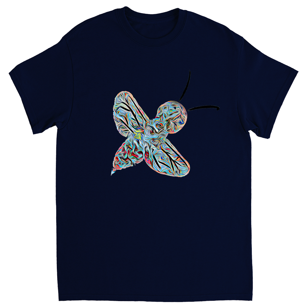 Abstract Twirly Blue Bee Unisex Adult T-Shirt Navy Blue Shirts & Tops apparel