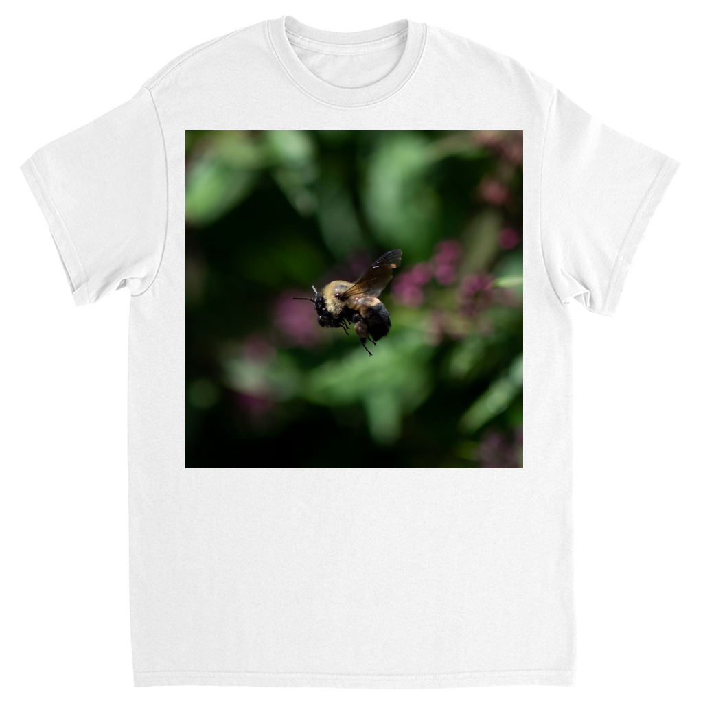 Hovering Bee Unisex Adult T-Shirt White Shirts & Tops apparel