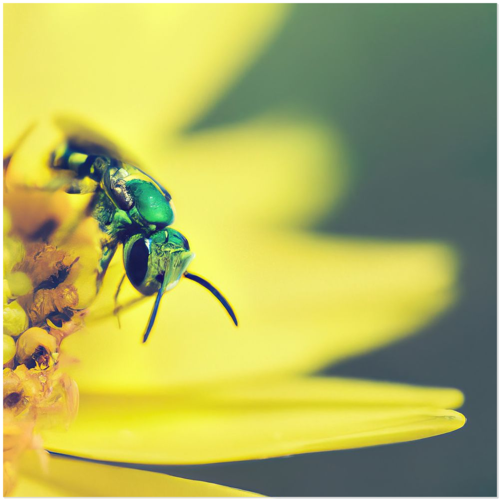 Green Bee Yellow Flower - Acrylic Print 20x20 inch Posters, Prints, & Visual Artwork Acrylic Prints Green Bee Yellow Flower