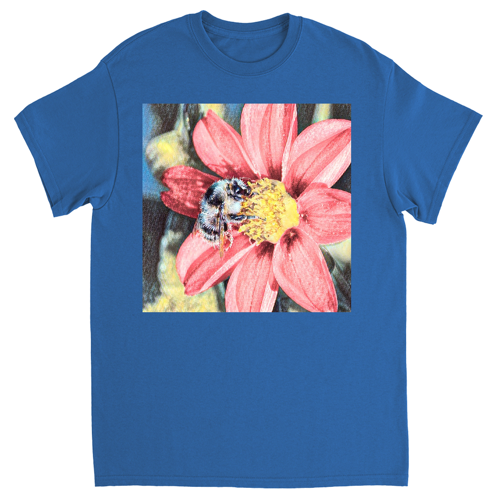Painted Red Flower Bee Unisex Adult T-Shirt Royal Shirts & Tops apparel