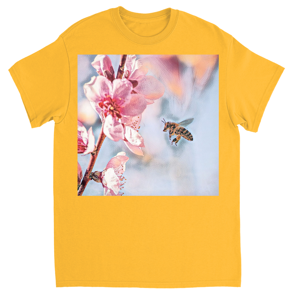 Water Color Bee with Flower Unisex Adult T-Shirt Gold Shirts & Tops apparel