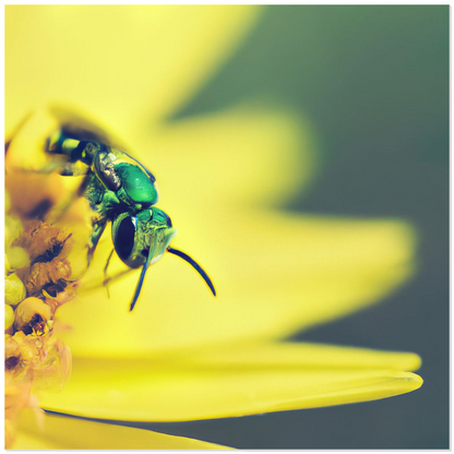 Green Bee Yellow Flower - Acrylic Print 12x12 inch Posters, Prints, & Visual Artwork Acrylic Prints Green Bee Yellow Flower