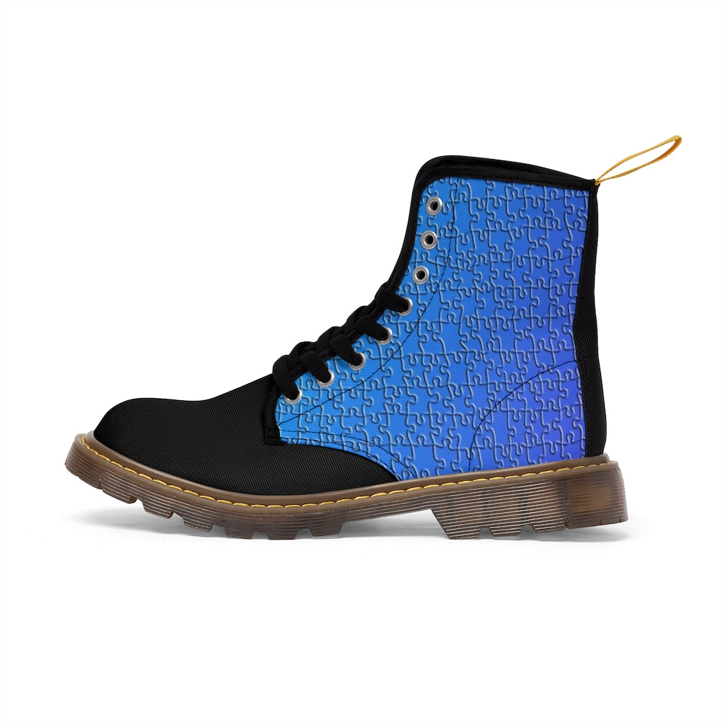 Blue Bee Puzzle Men's Canvas Boots Shoes Bee boots Blue boots combat boots Mens boots mens fashion boots mens shoes Puzzle boots Shoes unique mens boots vegan boots vegan combat boots