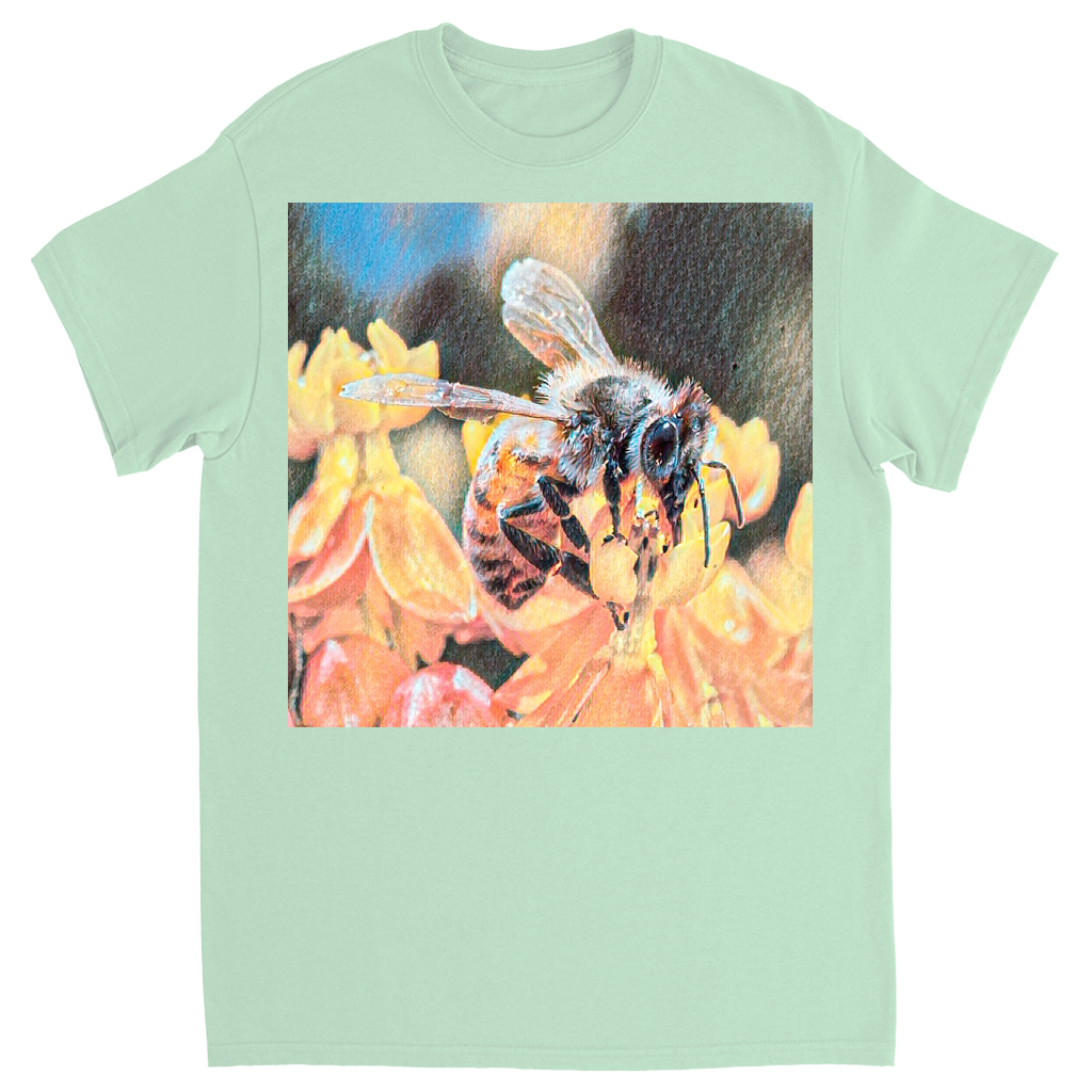 Watercolor Bee Sipping Unisex Adult T-Shirt Mint Shirts & Tops apparel